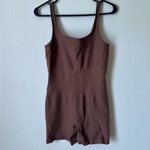 Brown Ribbed Sleeveless Romper